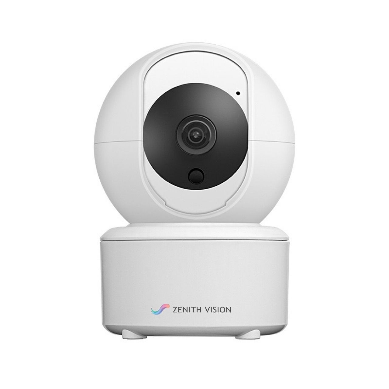 White spherical security camera mounted on a rectangular base with the logo Zenith Vision.